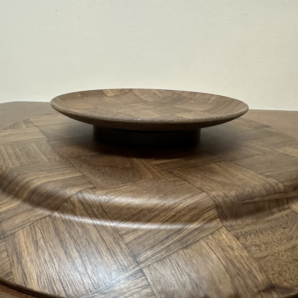 Vtg WEAVEWOOD Hand Woven Walnut Wood Lazy Susan 14" Round Mid Century Modern NEW - Picture 6 of 7